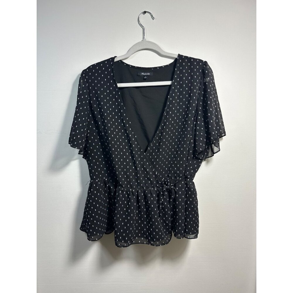 MADEWELL Black & White Print Babydoll Wrap Top Large